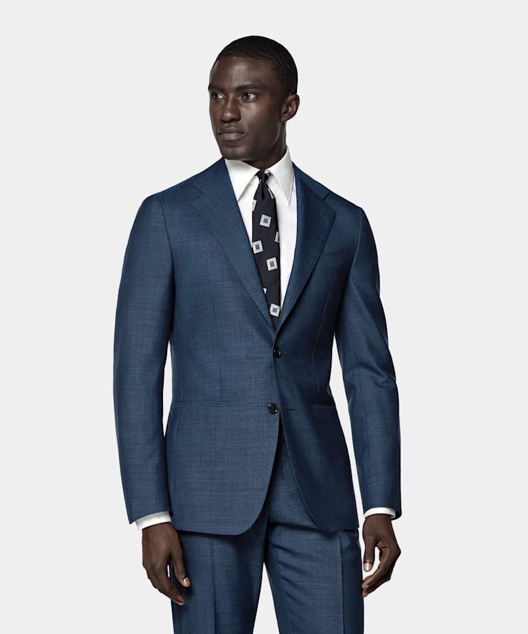Mid Blue Checked Perennial Tailored Fit Havana Suit