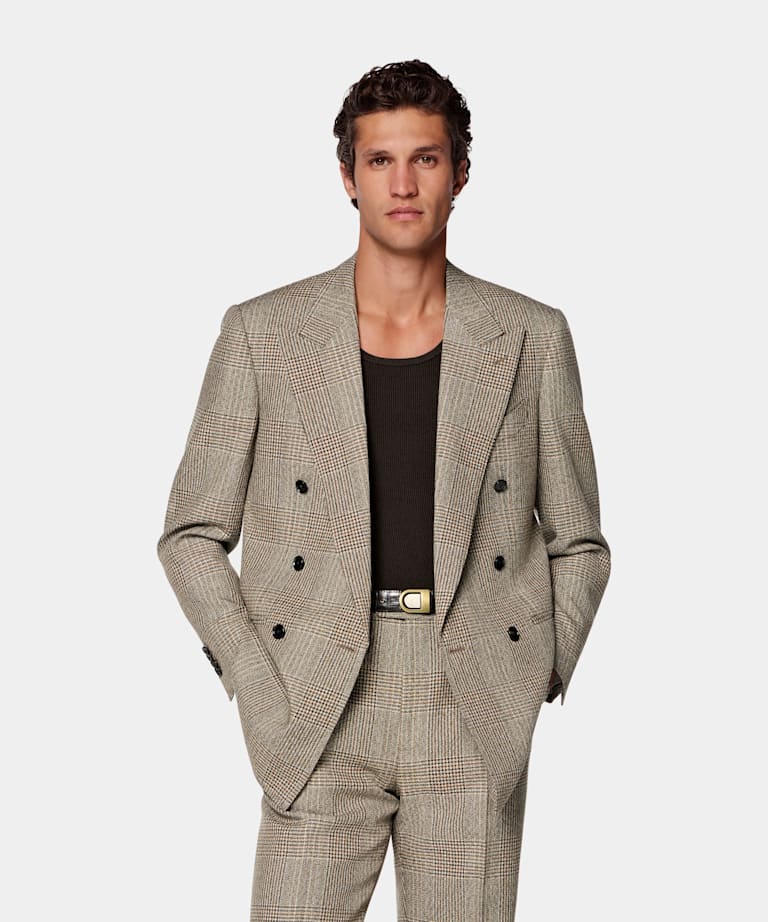 Mid Brown Checked Relaxed Fit Roma Suit