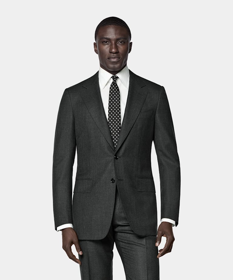 Dark Grey Checked Tailored Fit Milano Suit