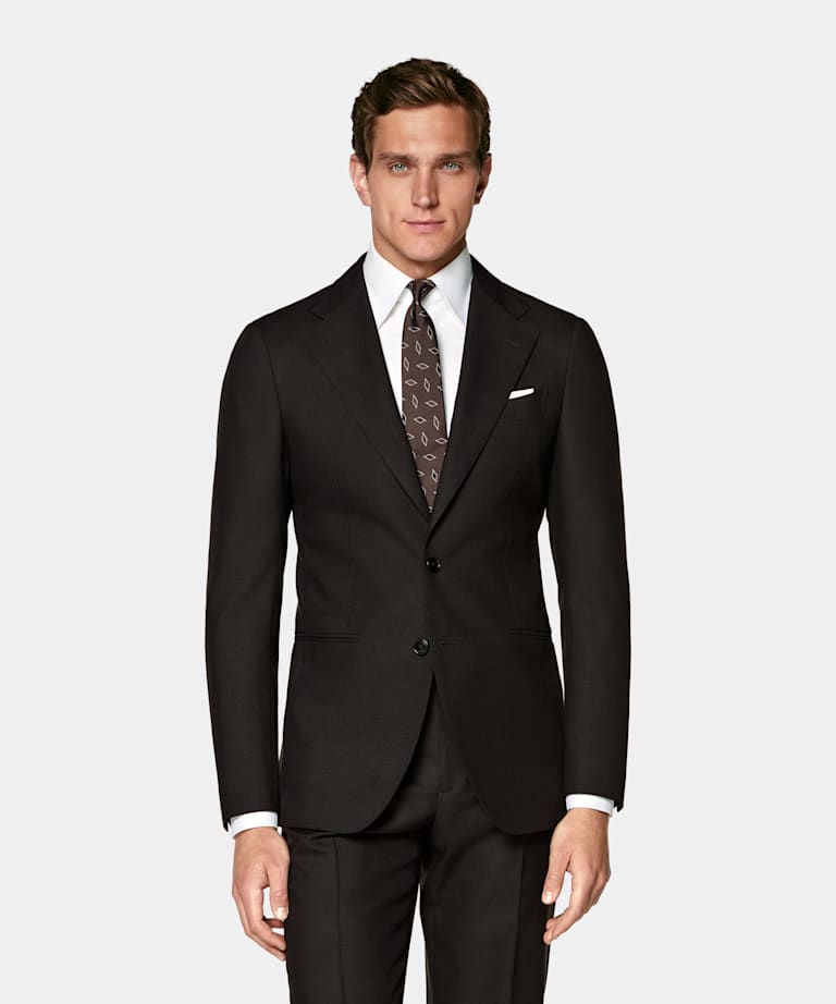 Dark Brown Houndstooth Tailored Fit Havana Suit