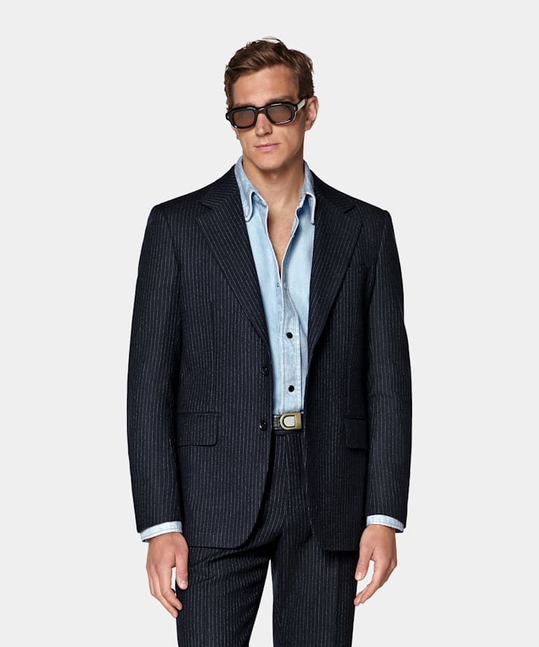 Navy Striped Relaxed Fit Roma Suit