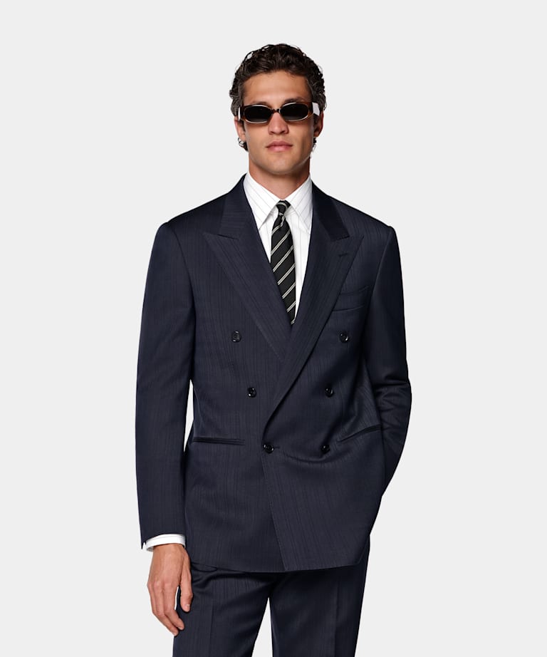 Abito Roma blu navy spina di pesce relaxed fit