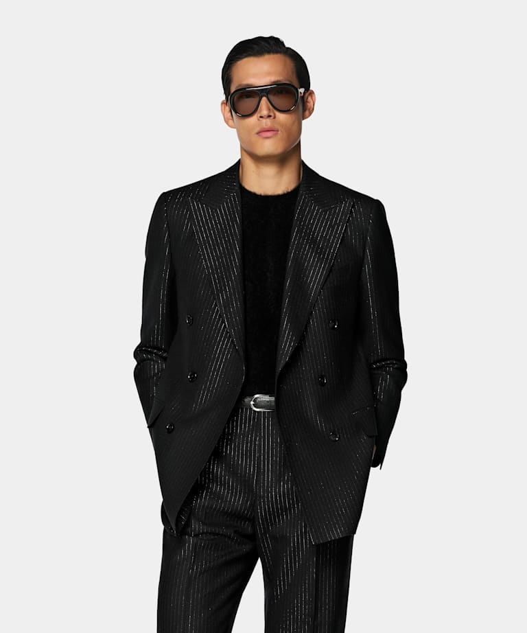 Black Striped Tailored Fit Milano Suit