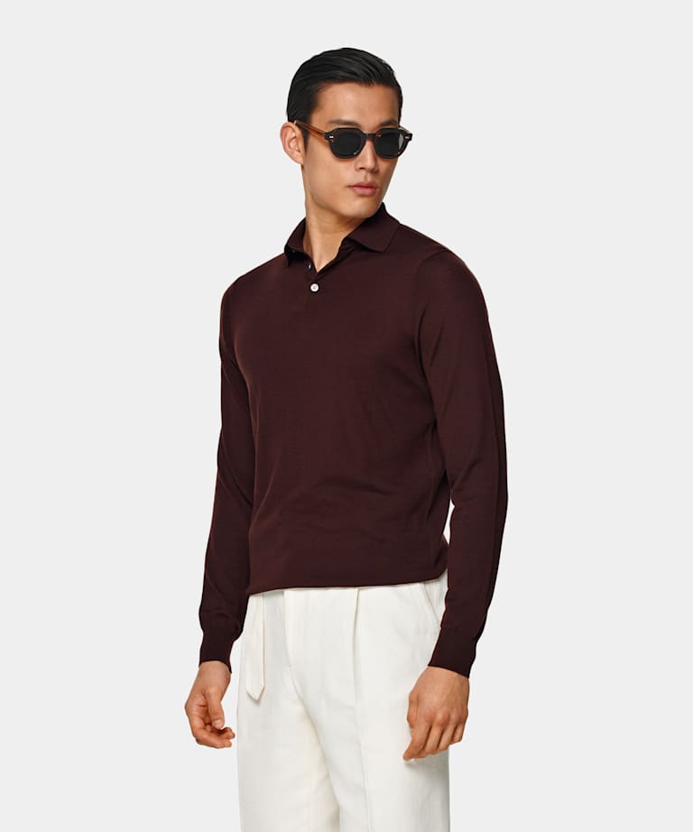 Burgundy Long Sleeve Polo Shirt 