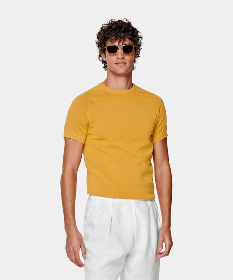 T-Shirt gelb Kurzarm Rundhals