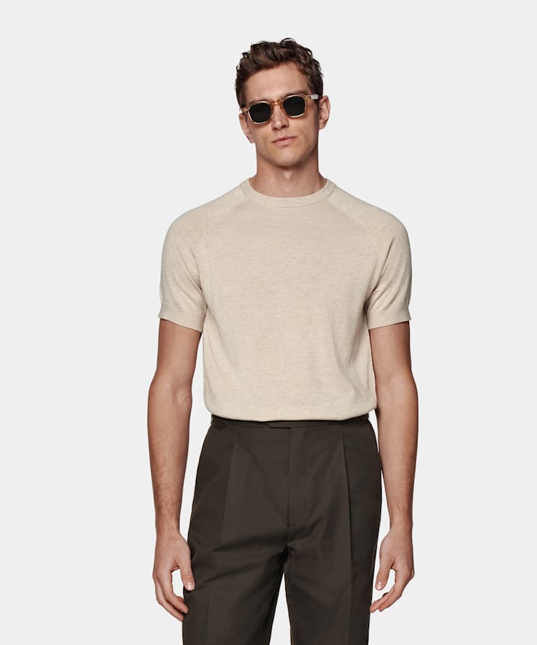 Bluza crewneck z krótkimi rękawami kolor piasku