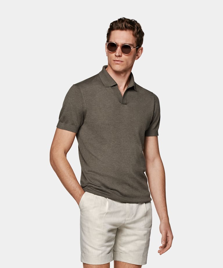 Taupe Buttonless Polo Shirt 