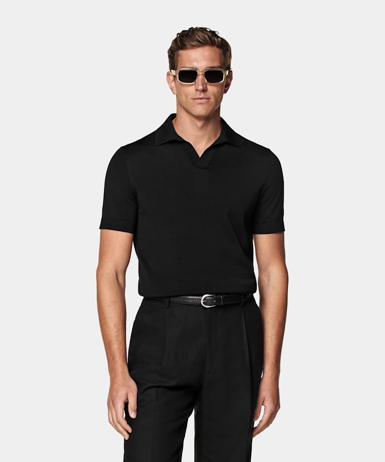 Black Buttonless Polo