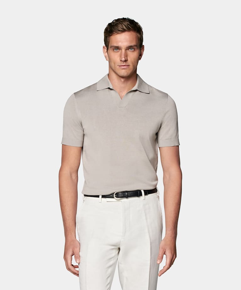 Light Taupe Buttonless Polo Shirt 