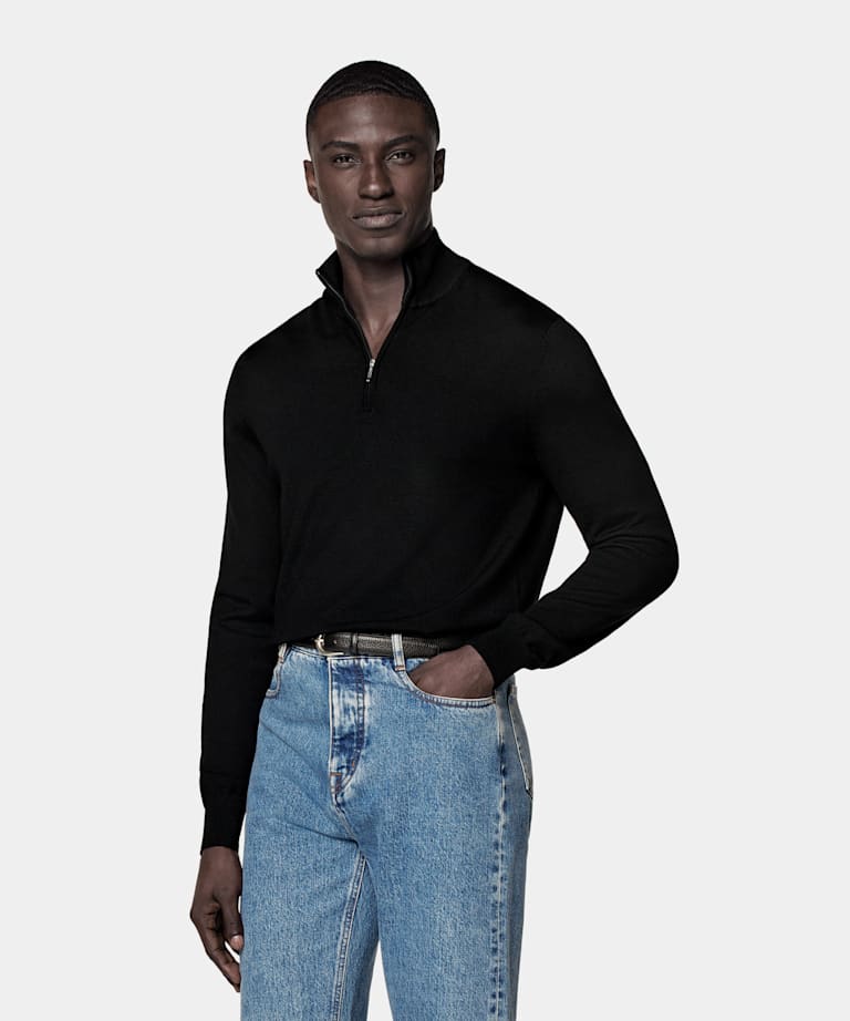 Black Merino Half Zip