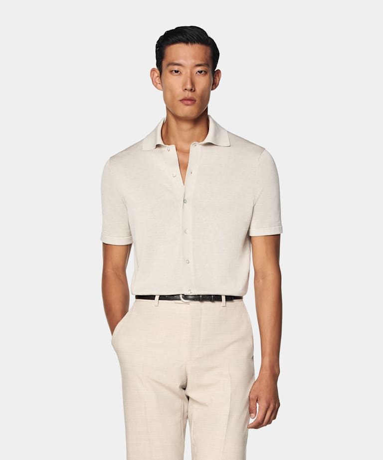 Cardigan-polo color sabbia