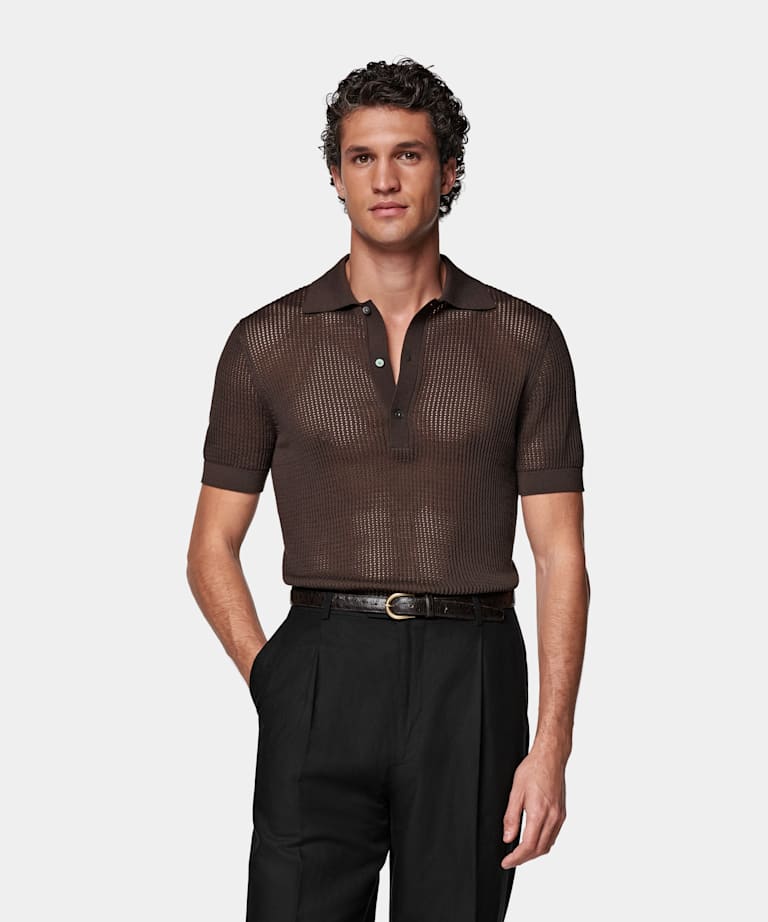 Mid Brown Crochet Polo