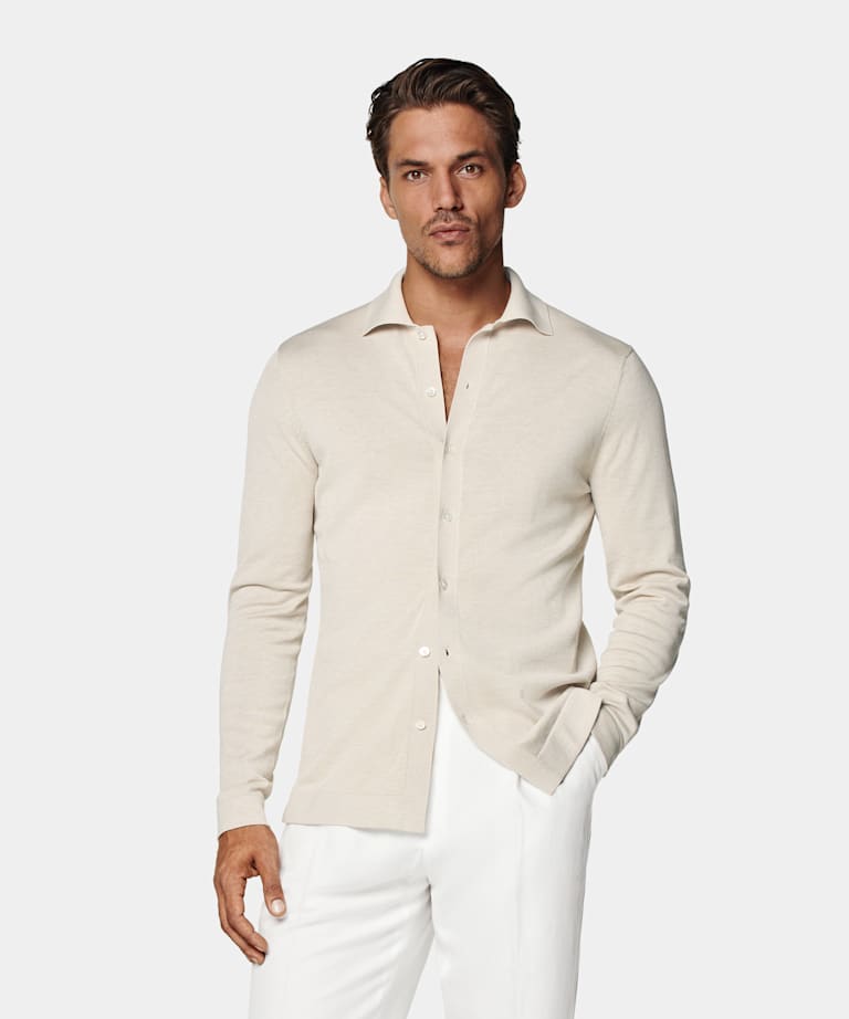 Sand Long Sleeve Polo Cardigan