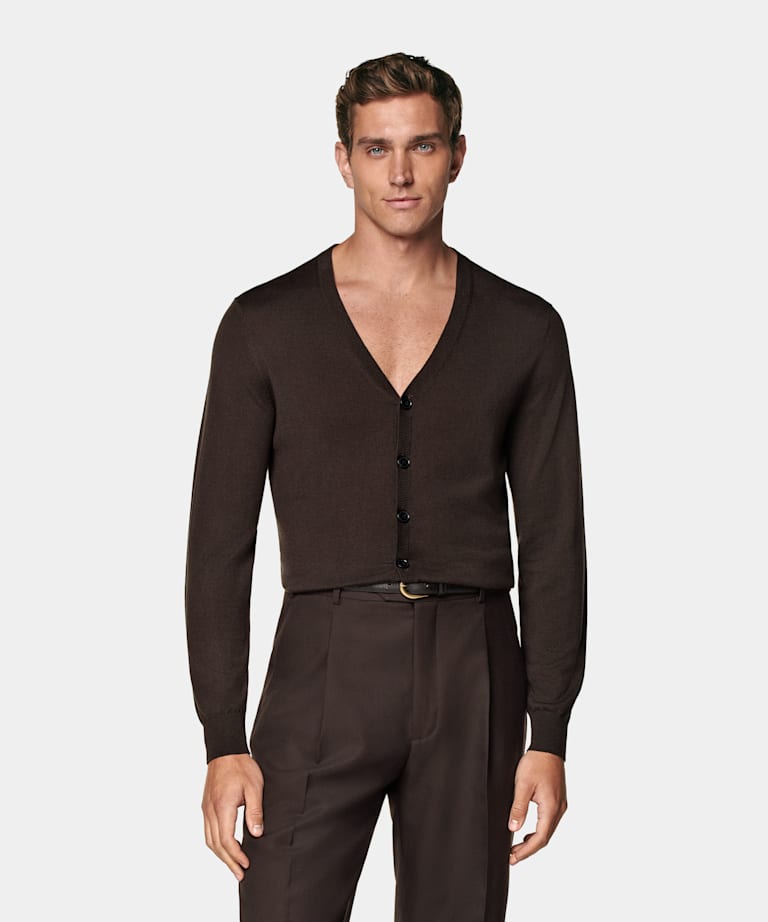 Mid Brown V-Neck Cardigan