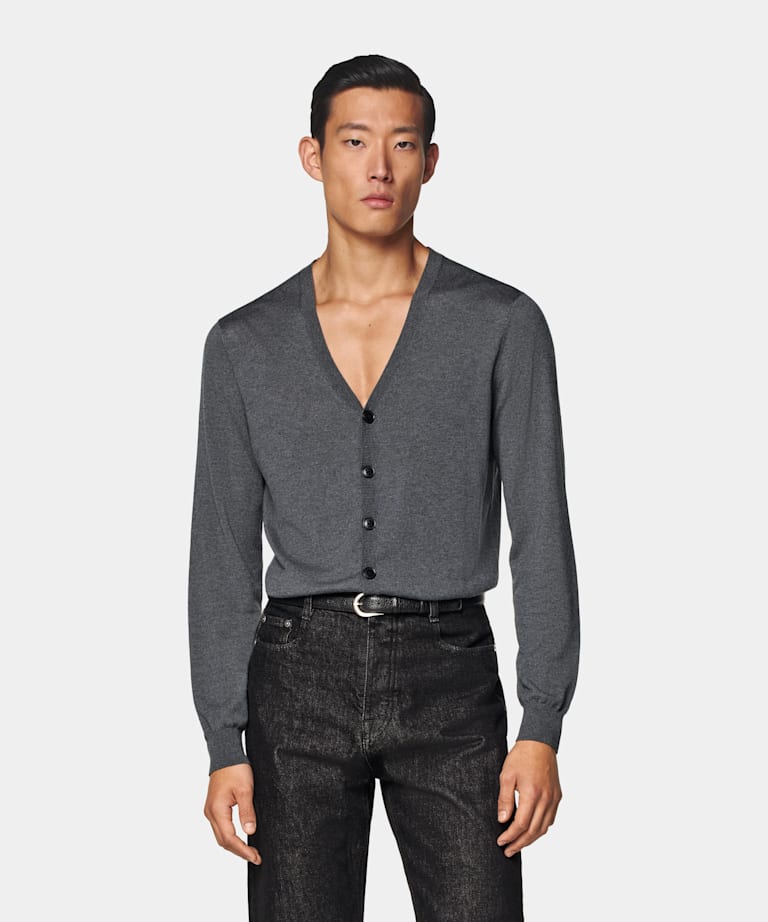 Grey V-Neck Cardigan
