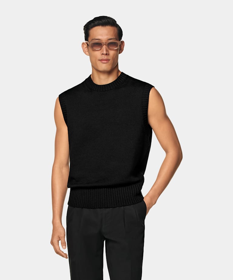 Pull col rond sans manches noir