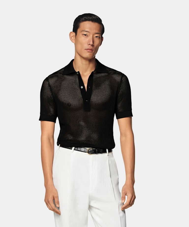 Black Crochet Polo