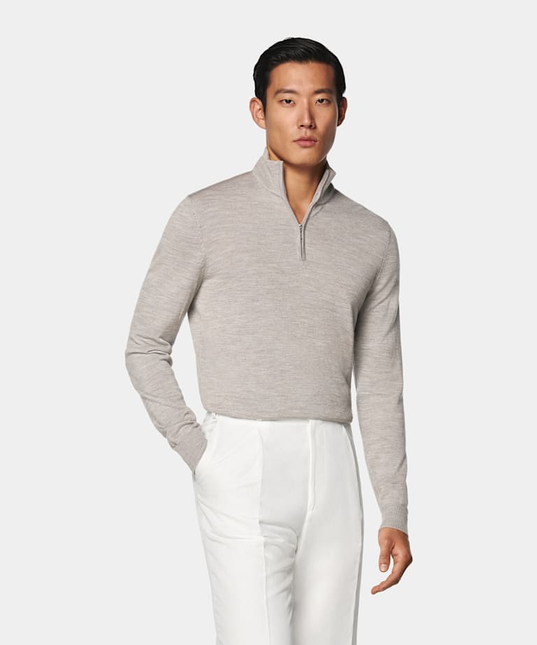Taupe Merino Half Zip
