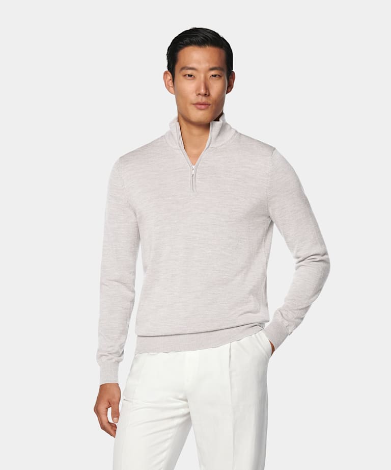 Light Grey Merino Half Zip