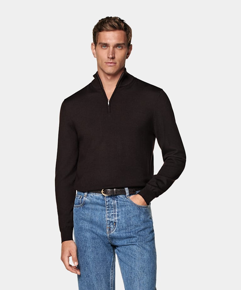 Dark Brown Merino Half Zip