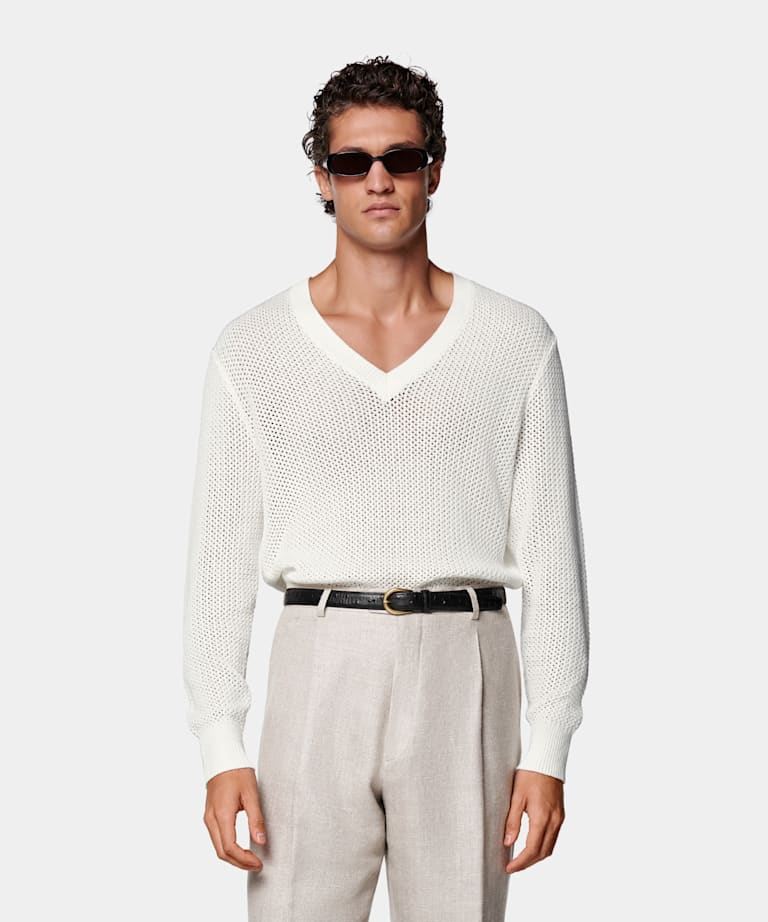 Off-White Crochet V-Neck