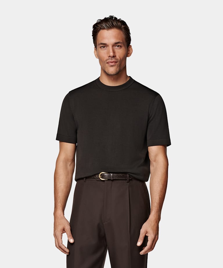 Dark Brown Short Sleeve Crewneck
