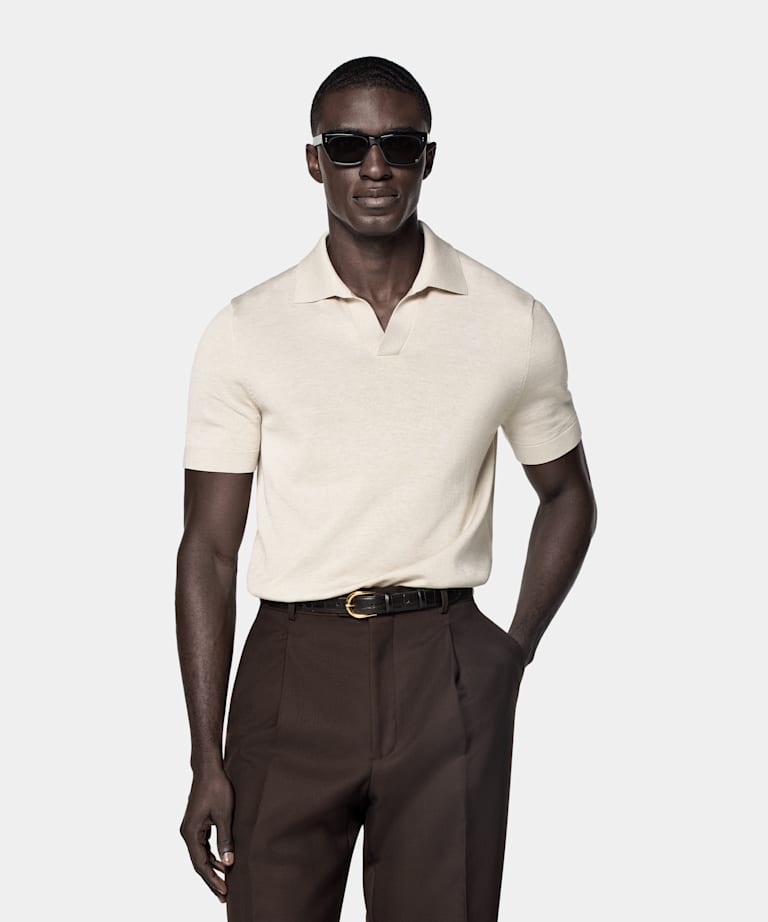 Sand Buttonless Polo