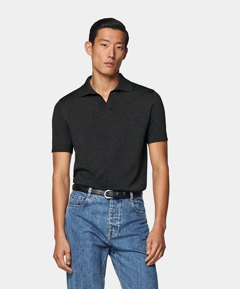 Dark Grey Buttonless Polo