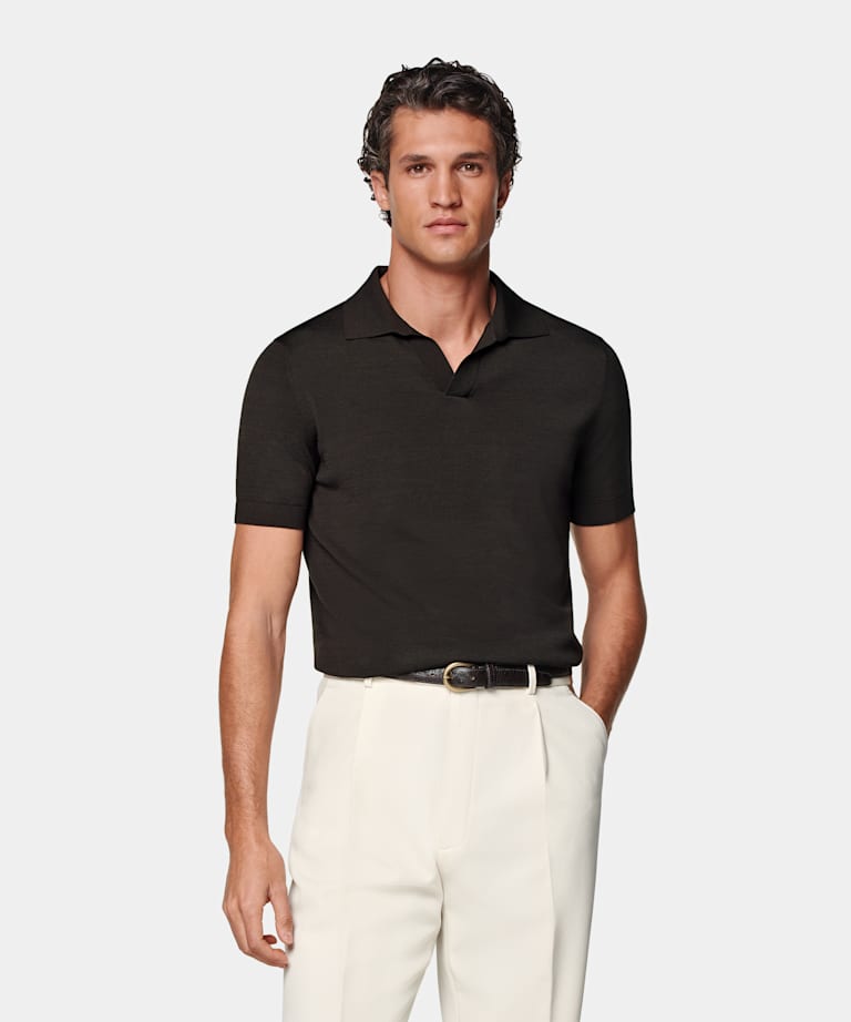 Dark Brown Buttonless Polo