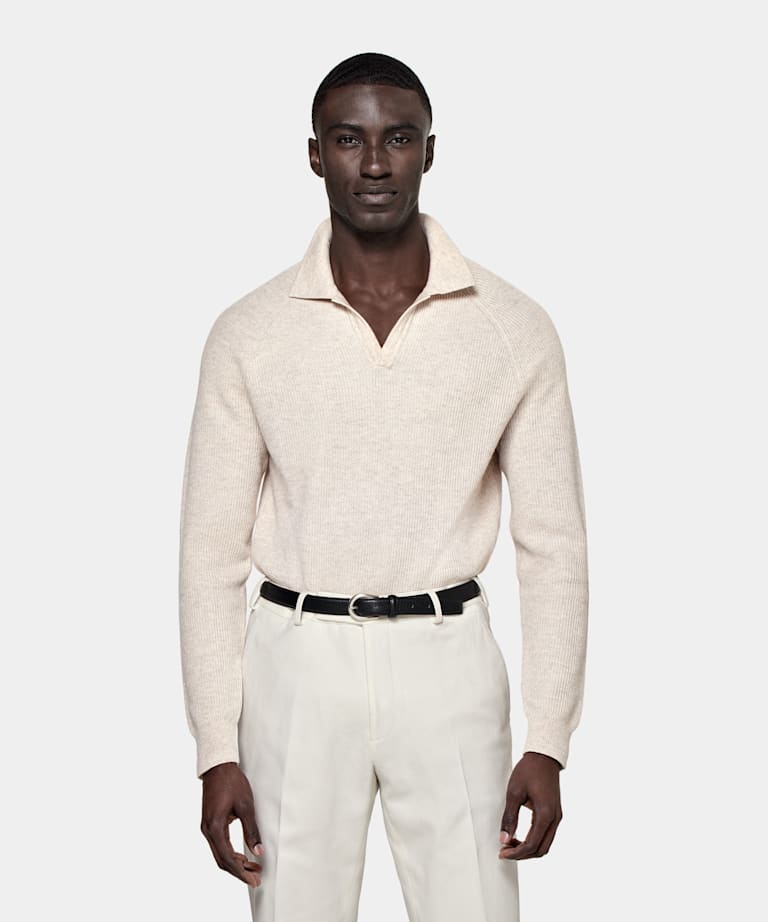 Light Brown Long Sleeve Buttonless Polo Shirt 