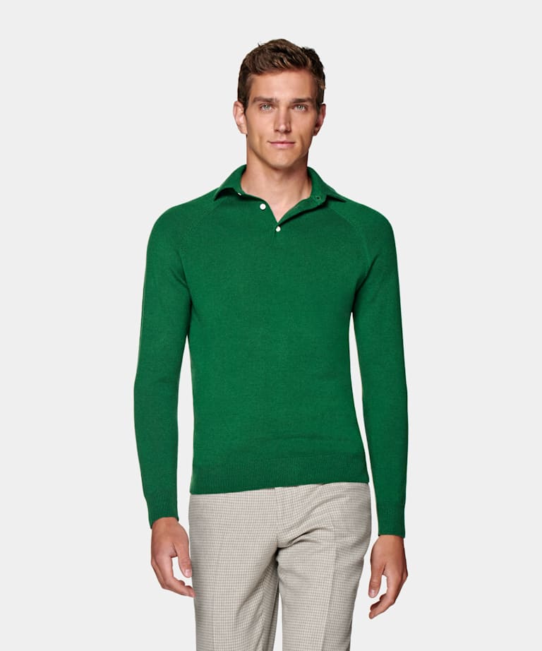 Green Long Sleeve Polo Shirt 