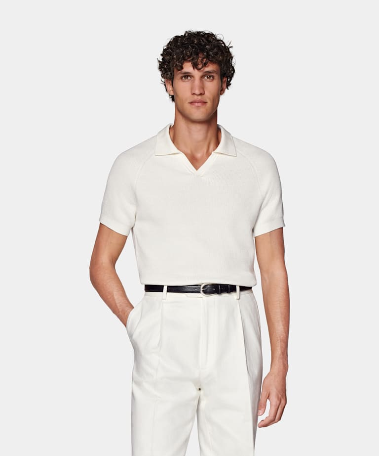 Off-White Ribbed Buttonless Polo Shirt