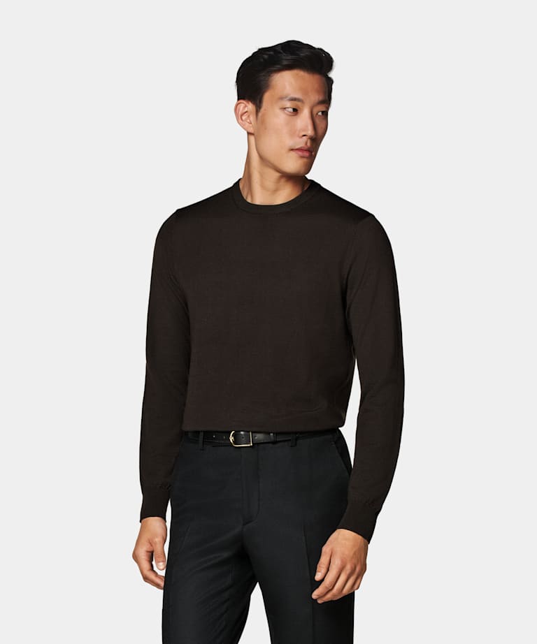 Dark Brown Merino Crewneck