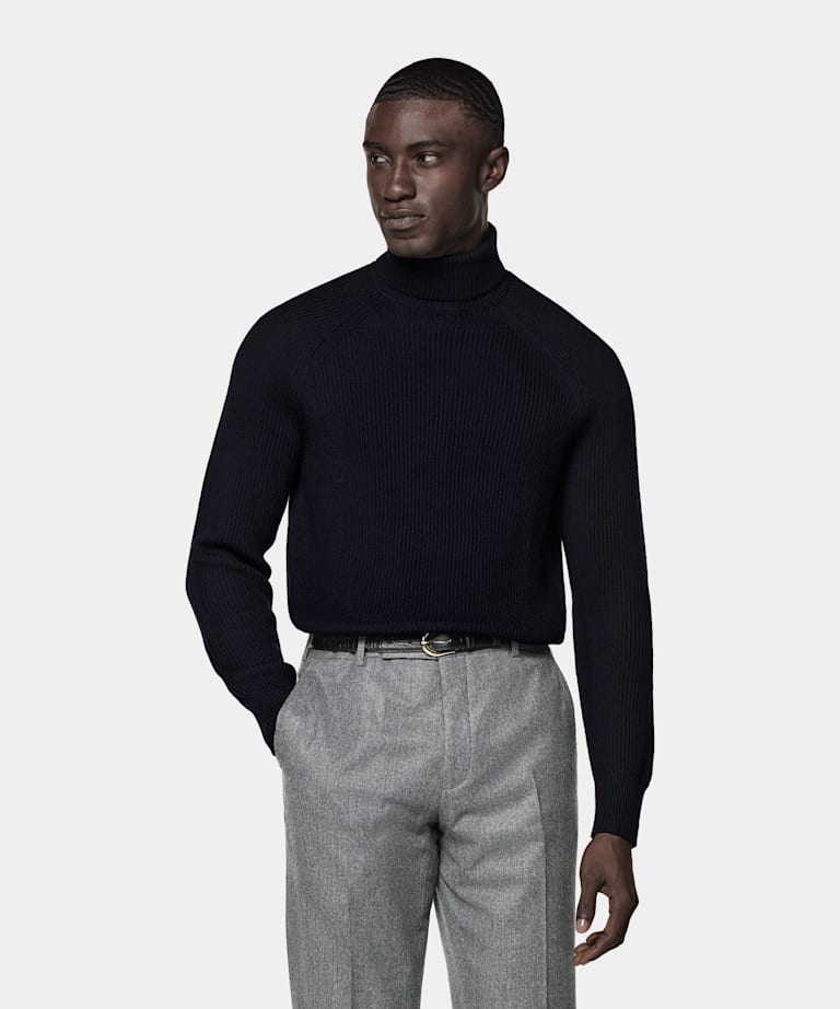 Navy Merino Ribbed Turtleneck