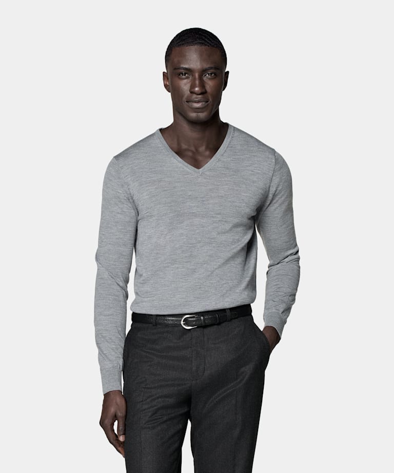 Grey Merino V-Neck