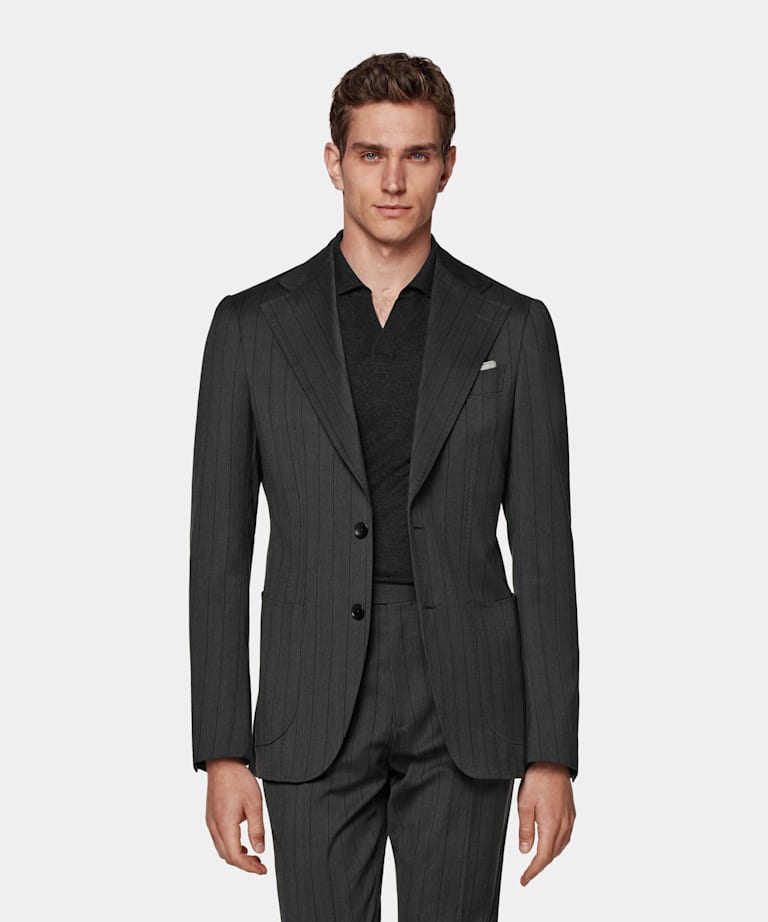 Dark Grey Striped Tailored Fit Havana Suit