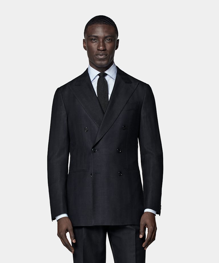 Navy Herringbone Tailored Fit Havana Suit