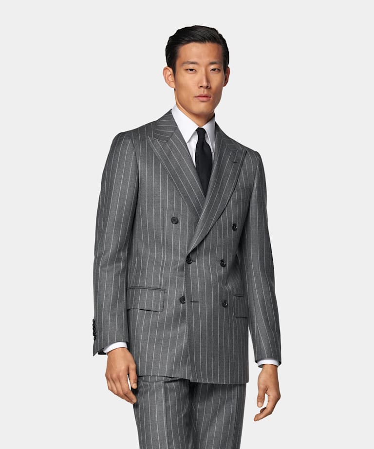 Mid Grey Striped Tailored Fit Milano Suit