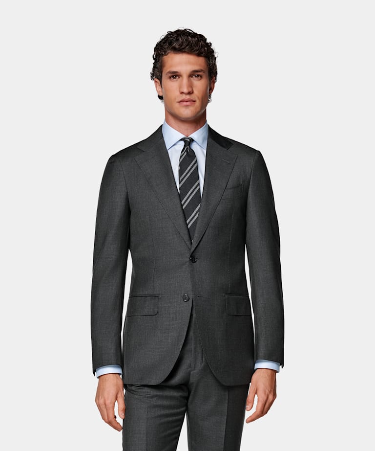 Dark Grey Houndstooth Tailored Fit Havana Suit