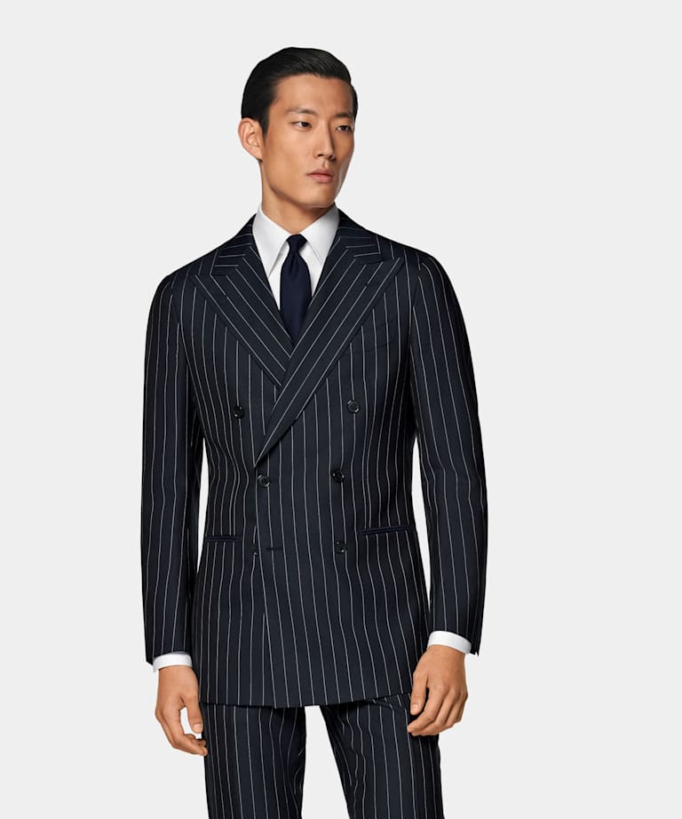 Navy Striped Tailored Fit Havana Suit