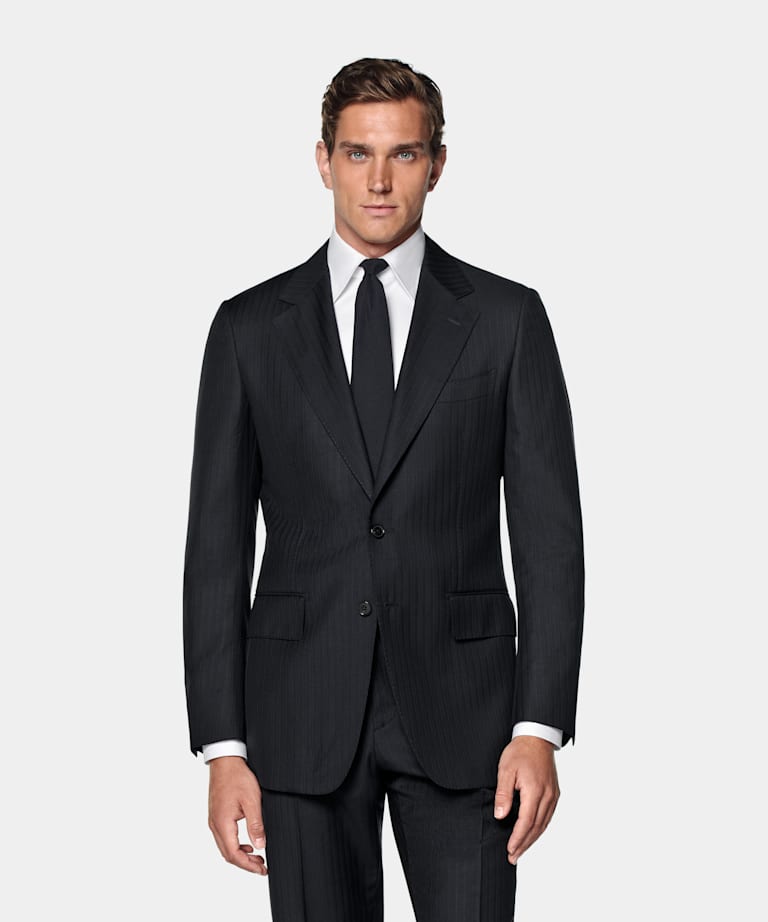 Navy Striped Tailored Fit Milano Suit