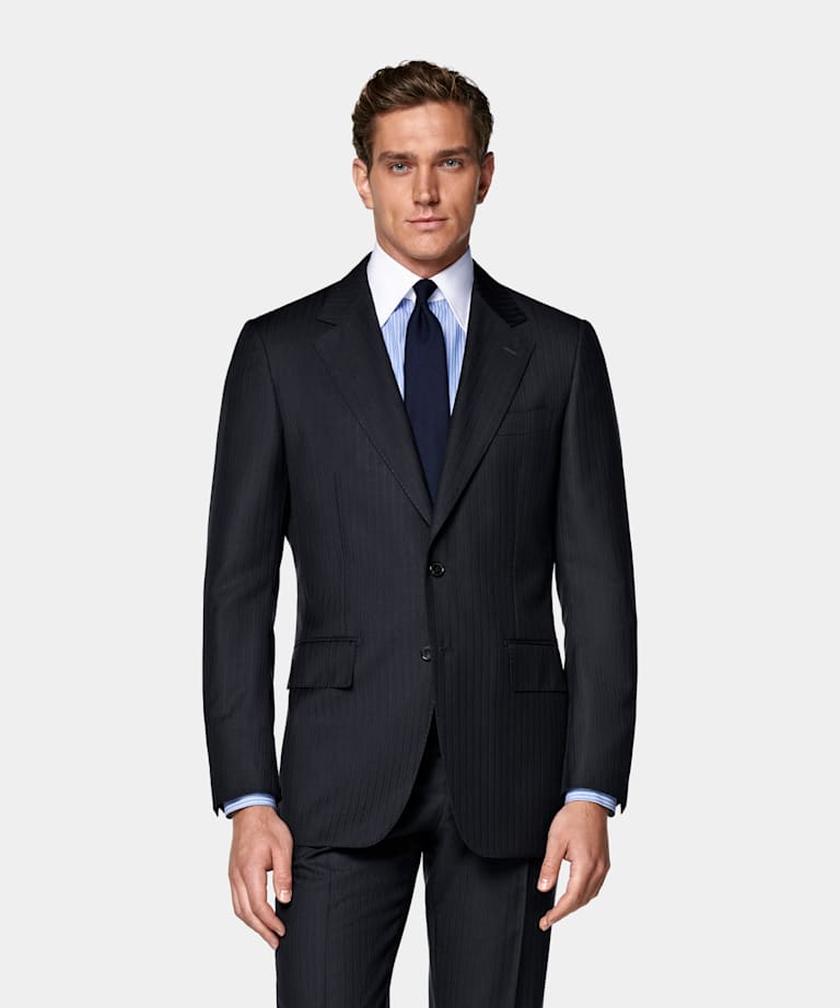 Navy Striped Tailored Fit Milano Suit