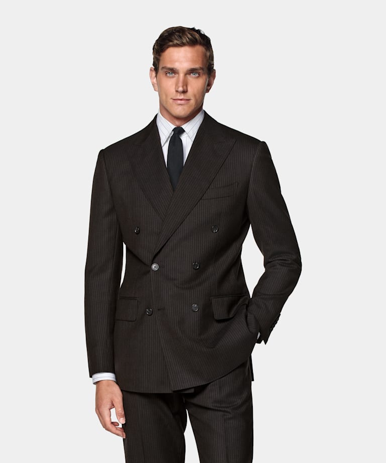 Dark Brown Striped Tailored Fit Milano Suit