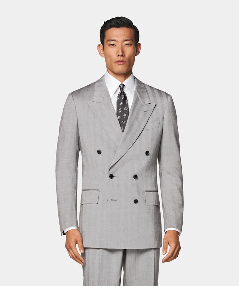 Grey Herringbone Tailored Fit Milano Suit