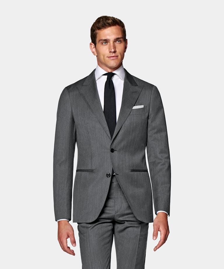 Dark Grey Herringbone Tailored Fit Havana Suit
