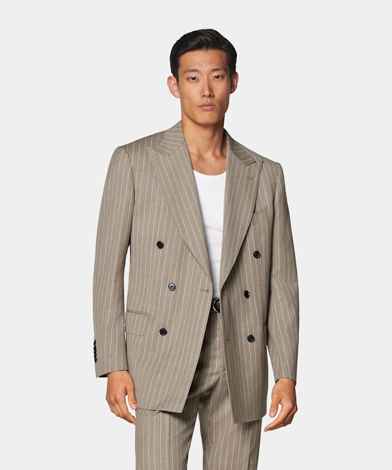 Sand Striped Tailored Fit Milano Suit