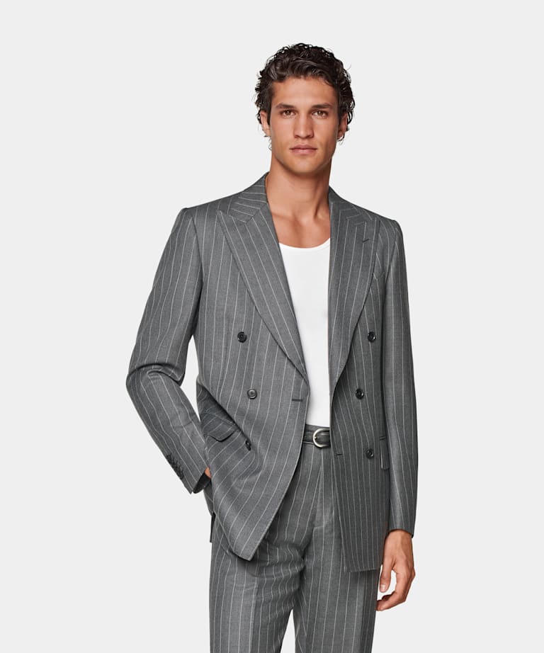 Mid Grey Striped Tailored Fit Milano Suit