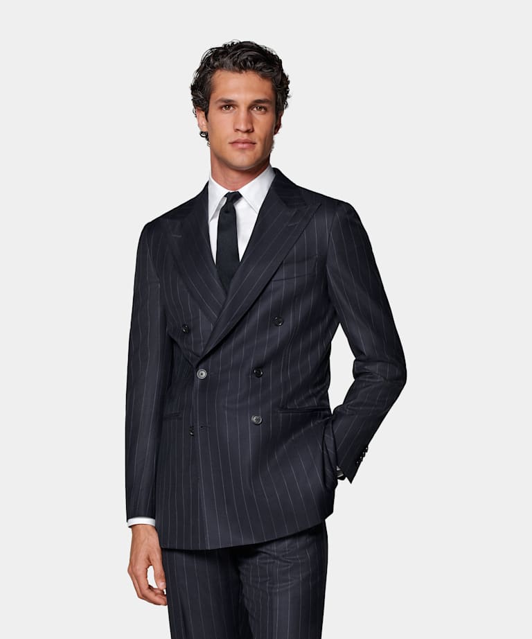 Navy Striped Tailored Fit Havana Suit