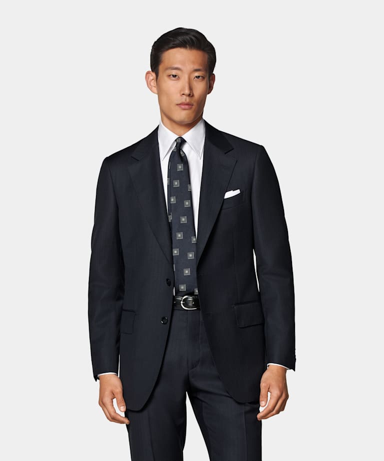 Navy Striped Tailored Fit Milano Suit