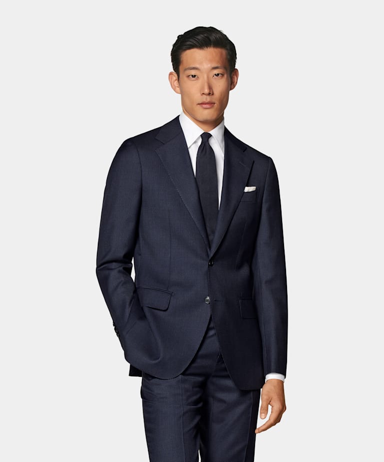 Havana Anzug navy Hahnentrittmuster Tailored Fit